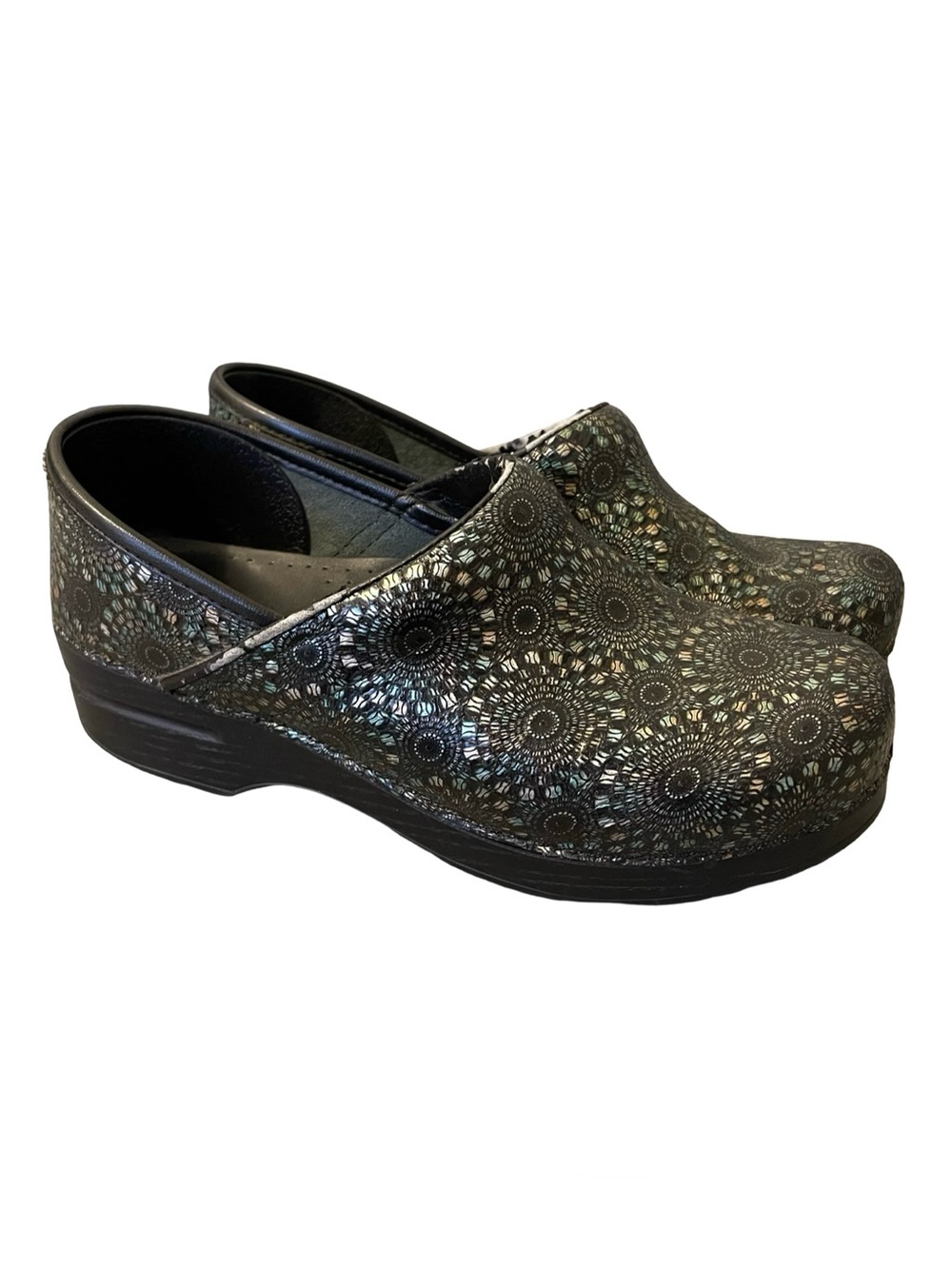 Dansko Black Silver Medallion Clogs Size 39 US 8.5 - 9